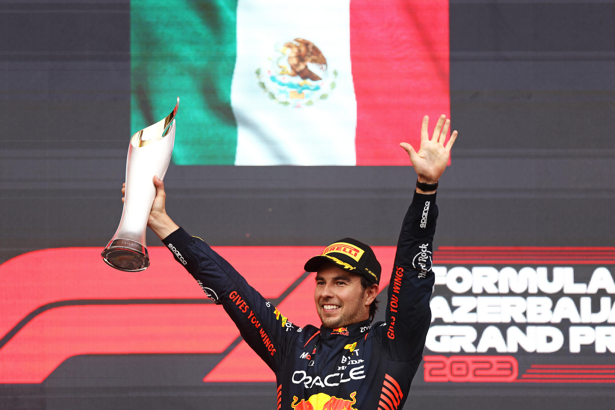 Sergio Perez podium Baku 2023